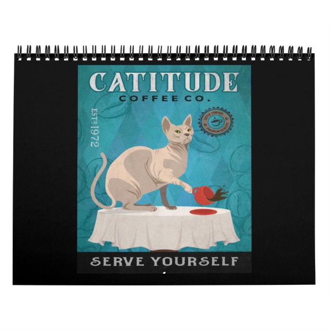 Calendario Catitud divertida del café del gato Sphynx (Tapa)