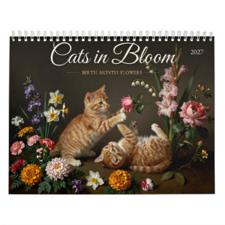 Calendario Cats in Bloom 2027 Birth Month Flowers Cat Art