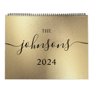 Calendario Champagne Gold Modern Script Name Photo