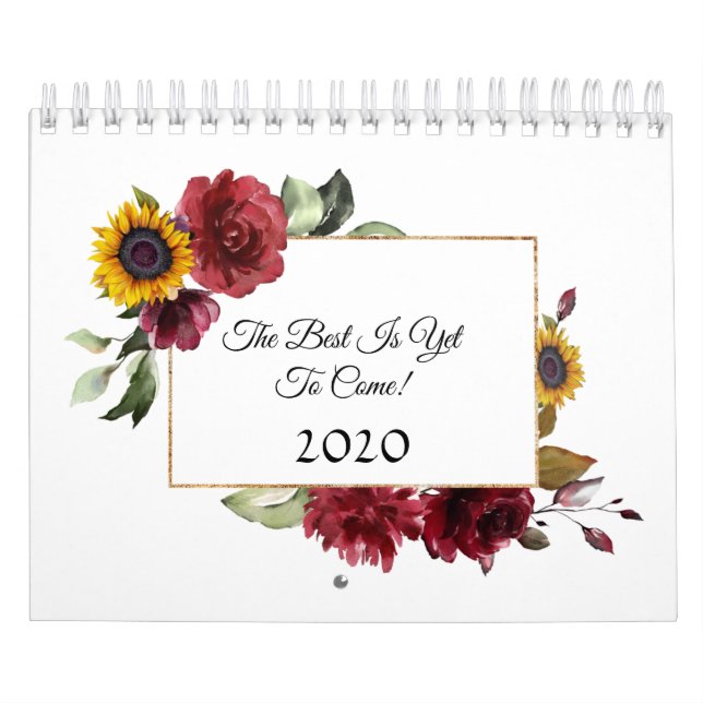 Calendario Charm Burgundy Sunflower Inspirador presupuesto 20 (Tapa)