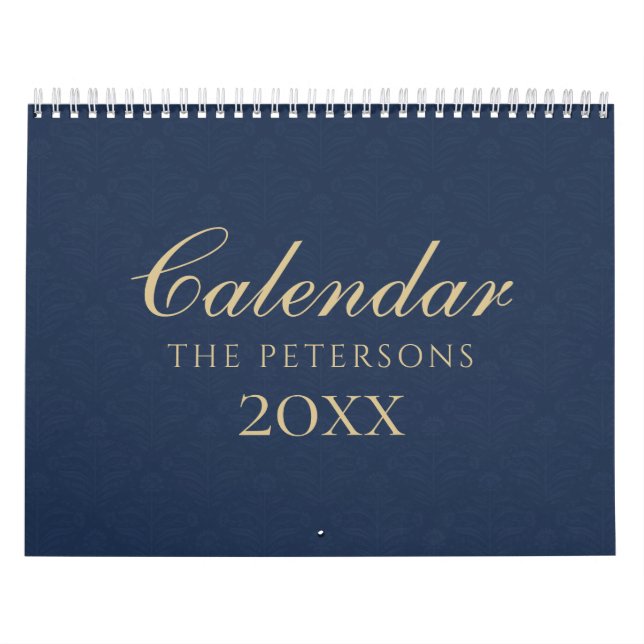Calendario Chic Blue Damask Newly Married Photo Calendar (Tapa)