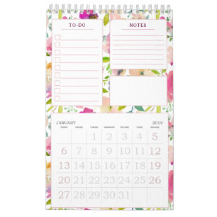 Calendario Chic Floral en Flor Personal Mensual Tareas Pendie