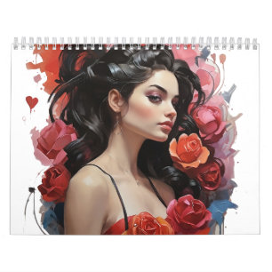 Calendario chica con rosas