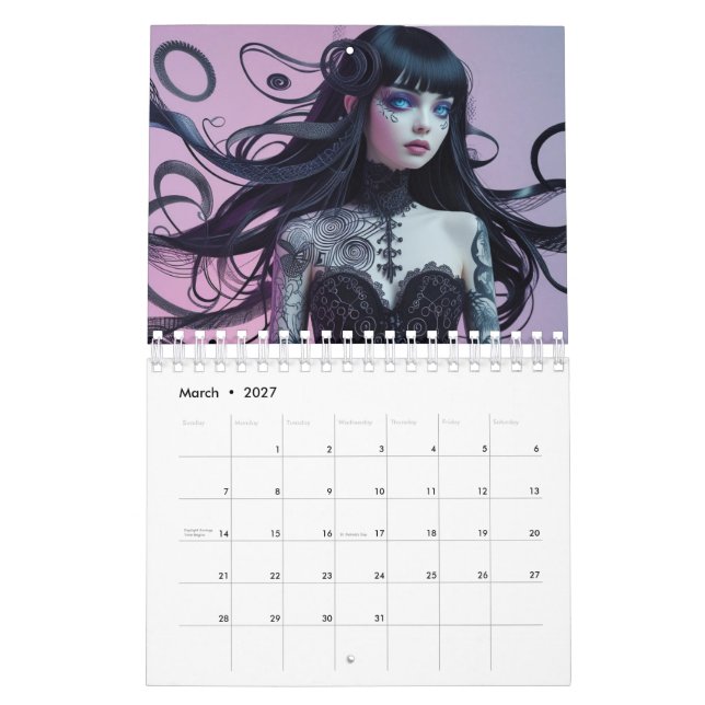 Calendario Chica de estilo gótico (Mar 2027)