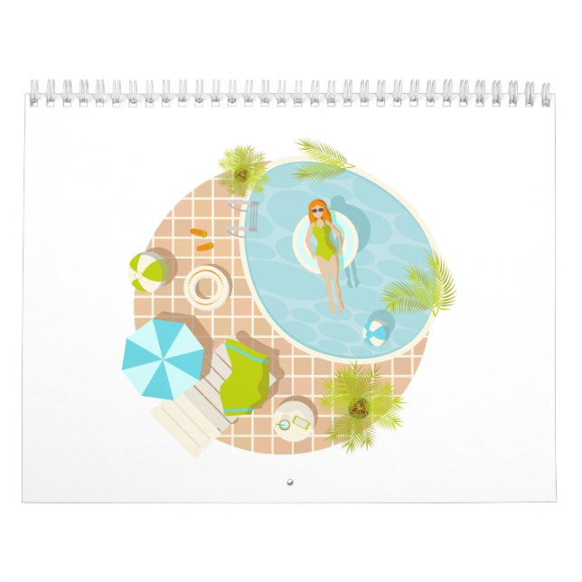 Calendario Chica fiesta de la piscina en la playa de verano d (Tapa)