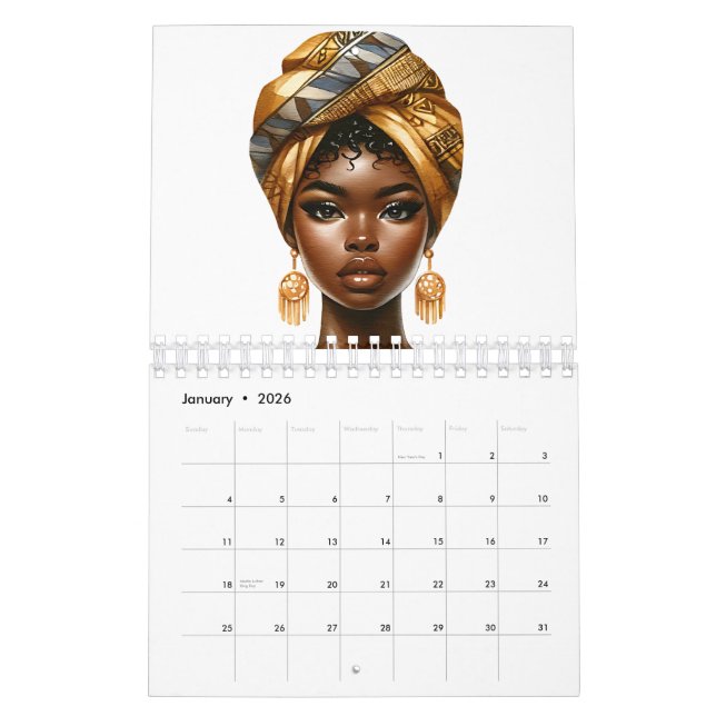 Calendario Chicas de piel marrón de la reina negra melanina s (Jan 2026)