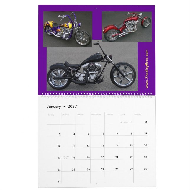 Calendario Chopos clásicos para motocicletas (Jan 2027)