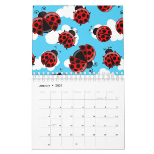 Calendario Cielo Azul Nubes Blancas Escarabajo Mariquita Roja