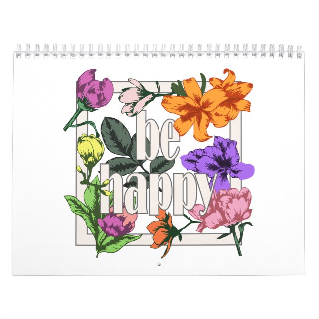 Calendario Cita positiva Be Happy y flores de jardín (Tapa)