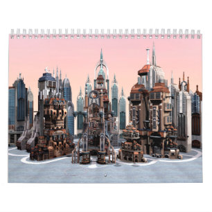 Calendario Ciudad de Fantasía Futurista Arte de horizonte de 