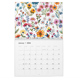 Calendario Clásico de Patrón de Flor Silvestre 202