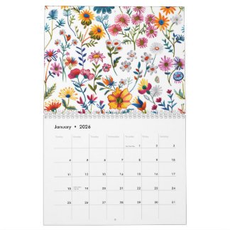 Calendario Clásico de Patrón de Flor Silvestre 202