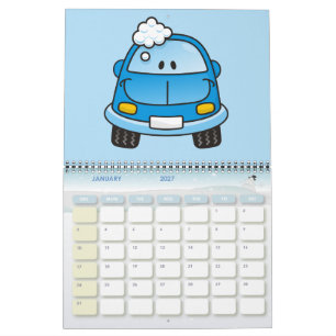 Calendario Coche azul con burbujas