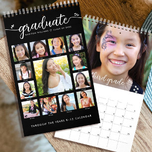 Calendario Colage de Fotos con Guion para Graduado Negro K–12