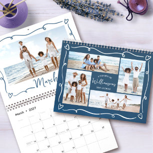 Calendario Colage de fotos de corazones doodle dibujados a ma