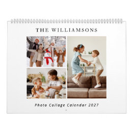 Calendario Colage de Fotos de Familia Moderno Negro Blanco