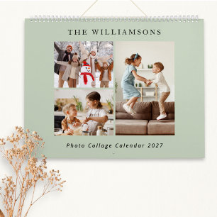 Calendario Colage de Fotos de Familia Moderno Verde Salvia 20