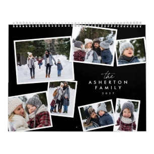 Calendario Colaje de fotos de familia elegante moderno blanco