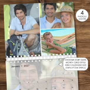 Calendario Colaje de Fotos Personalizadas Simple 4 por Mes
