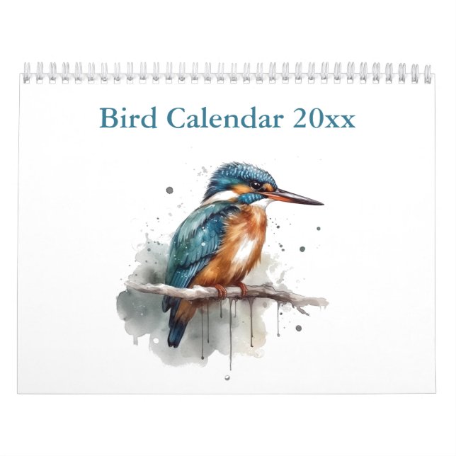 Calendario Colección de aves acuarelas, personalizado (Tapa)