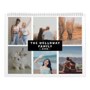 Calendario Collage de fotos Black18 con nombre de monograma f