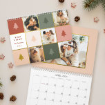Calendario Collage de fotos de árbol de Navidad moderno Paste<br><div class="desc">Manténgase organizado con estilo en nuestro Calendario. Un cautivador collage de 5 fotos brilla en pasteles y oro,  junto con el mensaje "Merry and Bright" en un juguetón sans-serif. Personalízalo con tu apellido y año. En el reverso aparece un patrón de Navidades baubles durante un año de recuerdos festivos.</div>
