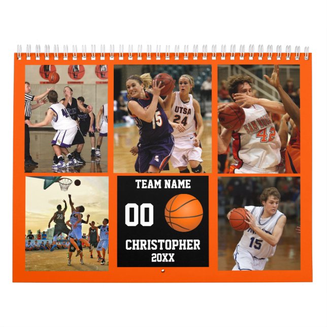 Calendario Collage de fotos de baloncesto personalizado (Tapa)