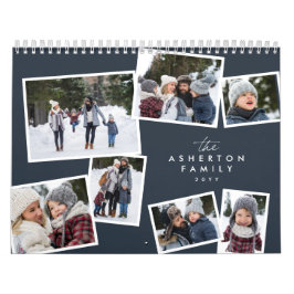 Calendario Collage de fotos familia scrapbook azul marino