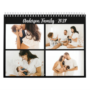 Calendario Collage de Fotos Familiares con Caligrafía Simple