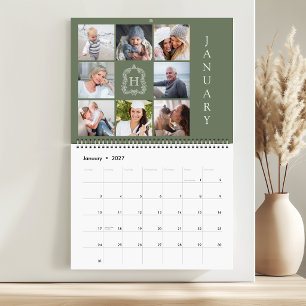 Calendario Collage de fotos familiares con cresta monograma V