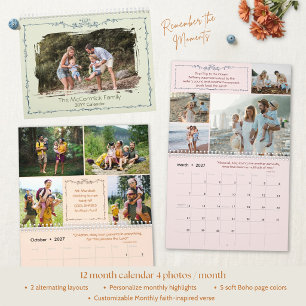 Calendario Collage de Fotos Personalizadas de Familia Boho Rú
