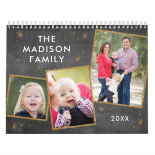 Calendario Collage de fotos Purpurina Chalkboard y Faux Gold