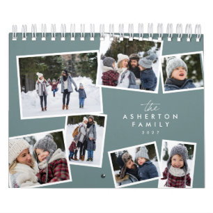 Calendario Collage de fotos verde azulado álbum familiar 