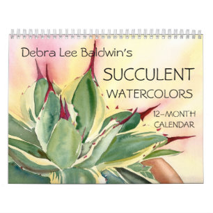 Calendario Colores de agua suculentas de 12 meses