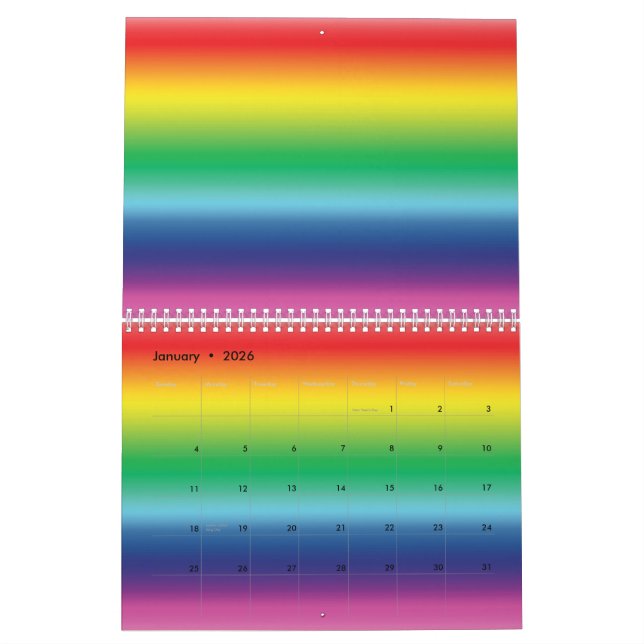 Calendario Colores modernos de gradiente de arcoiris Bandera  (Jan 2026)