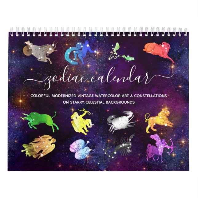 Calendario Coloridas acuarelas cósmicas Rótulos zodiacos Arts (Tapa)