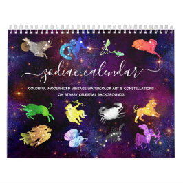 Calendario Coloridas acuarelas cósmicas Rótulos zodiacos Arts