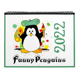 Calendario Colorido Funny Pingüinos Personalizado Art Green 