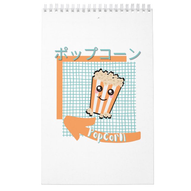 Calendario comida kawaii- lindo palomitas, naranja, turquesa (Tapa)