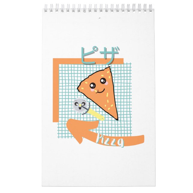 Calendario comida kawaii - pizza linda, naranja, turquesa (Tapa)