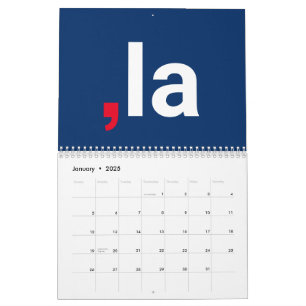 Calendario Comma La kamala pronunciación divertida azul rojo 