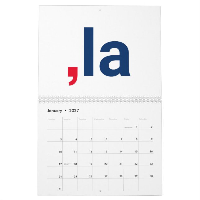 Calendario Comma La kamala pronunciación graciosa patriótica (Jan 2027)