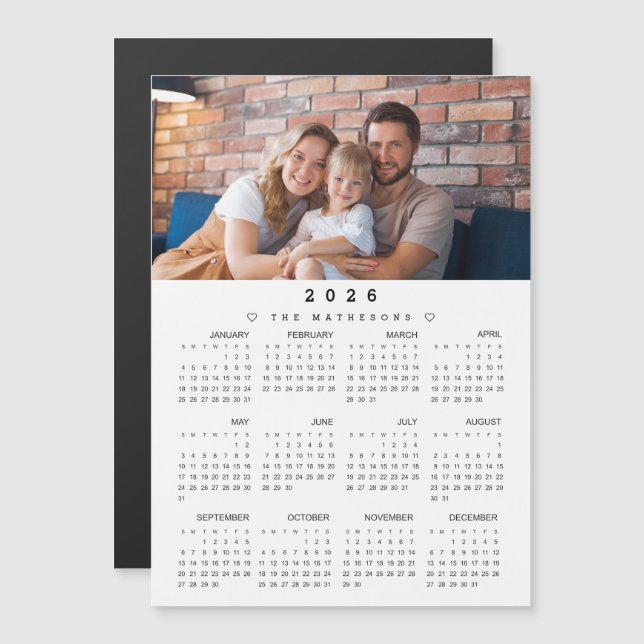 Calendario completo de 2026 con foto magnética (Anverso/Reverso)