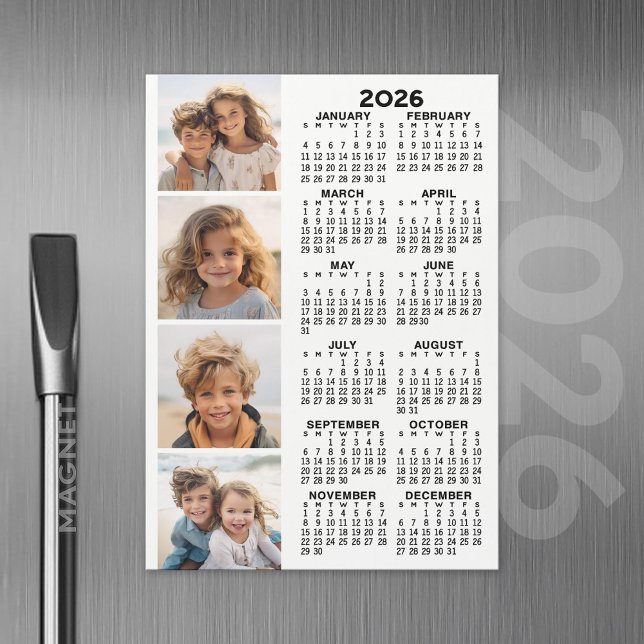 Calendario con 4 tarjetas magnéticas blancas de Co (2026 Calendar with A Photo and Magnetic Back)