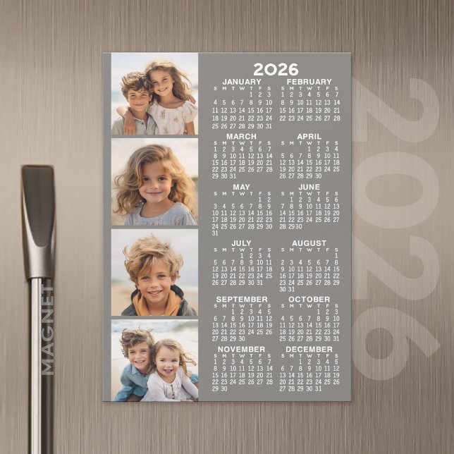 Calendario con 4 tarjetas magnéticas de Collage de (2026 Calendar with A Photo and Magnetic Back)