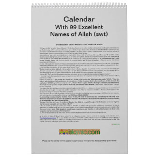 Calendario con 99 nombres de Alá (swt) - dios