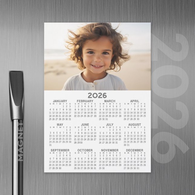 Calendario con foto - Tarjeta magnética de año com (2026 Calendar with A Photo and Magnetic Back)