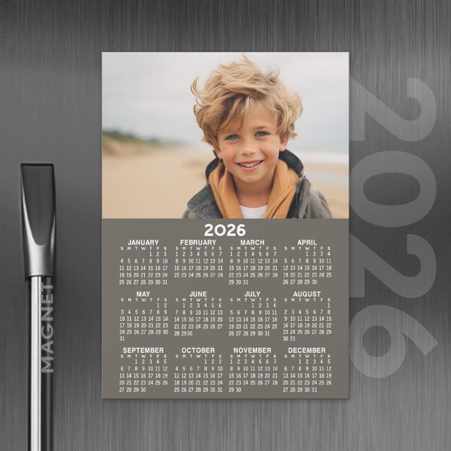 Calendario con foto - Tarjeta magnética de año com (2026 Calendar with A Photo and Magnetic Back)