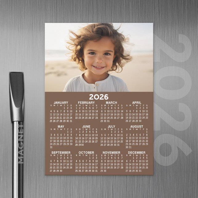 Calendario con foto - Tarjeta magnética de año com (2026 Calendar with A Photo and Magnetic Back)