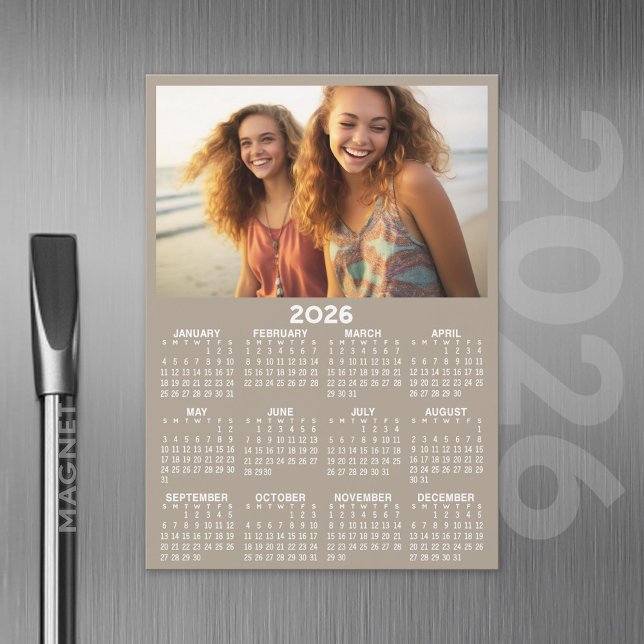 Calendario con foto vista de año completo imán mod (2026 Calendar Magnet with Custom Photo)